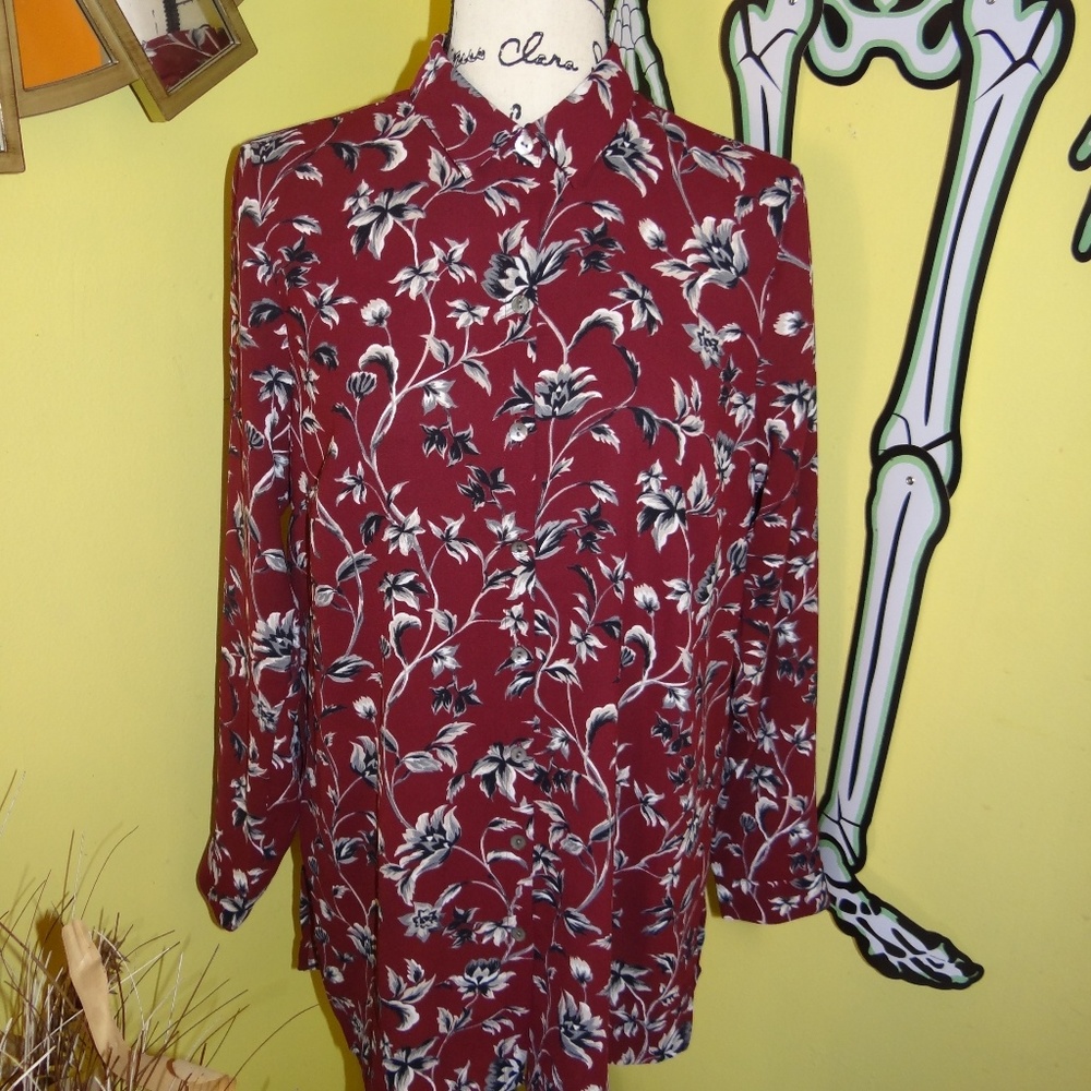 J. Jill Purple Floral Long Sleeve Blouse Top